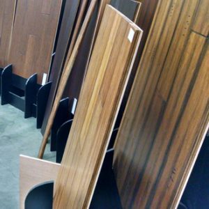 Sample boards of hardwood floors in the Simple Floors PDX showroom